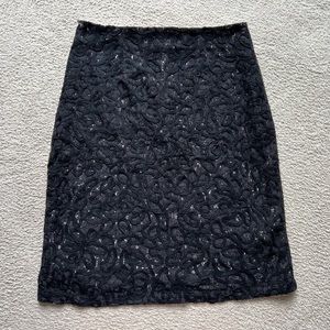 WOMENS ICONIC BLACK NUDE LACE SKIRT Embroidered Straight SIZE 6 US 10 UK Floral